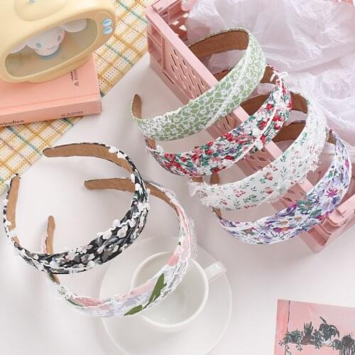 Bezel Fashion Korean Style Lace Flower Printted Hairband For Women Girls Headband Hair Accessories Pastoral Headwrap Headwear