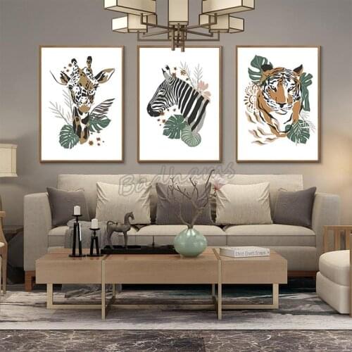 Room Decoration Canvas Painting Giraffe Poster Nordic Style Animals Modern Childrens Room Decoration Waterproof Ink Painting