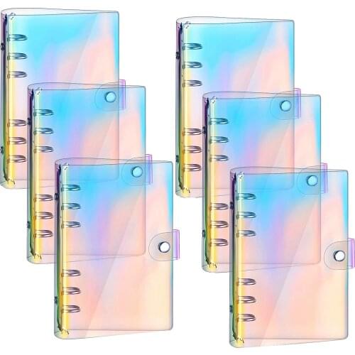 PPYY-6 Pcs Rainbow Clear Notebook Binders 6-Ring Planner Binder Soft PVC Binder Transparent A6 Binder Cover Loose Leaf