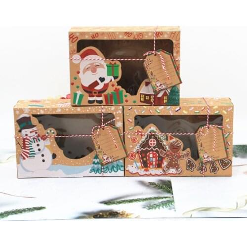 3/12Pc Christmas Cookie Box Kraft Paper Candy Gift Boxes Bags Food Packaging Box Christmas Party Kids Gift New Year 2022 Navidad