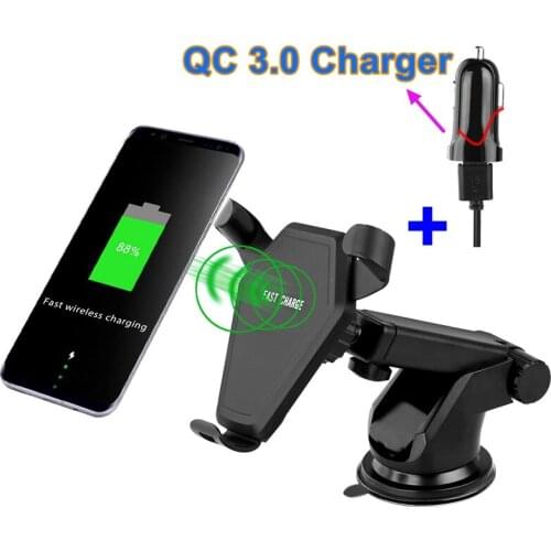 With Charger) Qi Standard Car Wireless Charger For iPhone Xs Max XR Samsung Intelligent Fast Wirless Charging Car Phone Holder