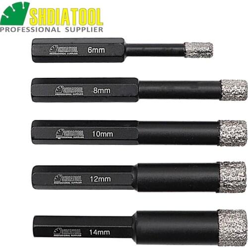 SHDIATOOL 2pcs Dry drilling bits with Hex shank for granite marble ceramic tile glass Vacuum Brazed diamond drill bits