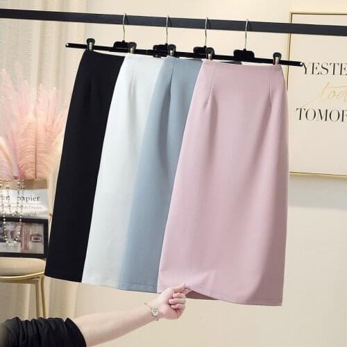 Women Skirts Casual Office Ladies Elegant High Waist Zipper Female Solid Color A-line Skirt Mid-length 2021 Spring Summer Y392