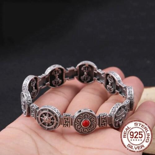 New Buddha Bracelet Bangle 100% Real 925 Sterling Silver Gawu Box Mantra Vajra Lotus Heart Sutra Bracelet for Women Men Jewelry