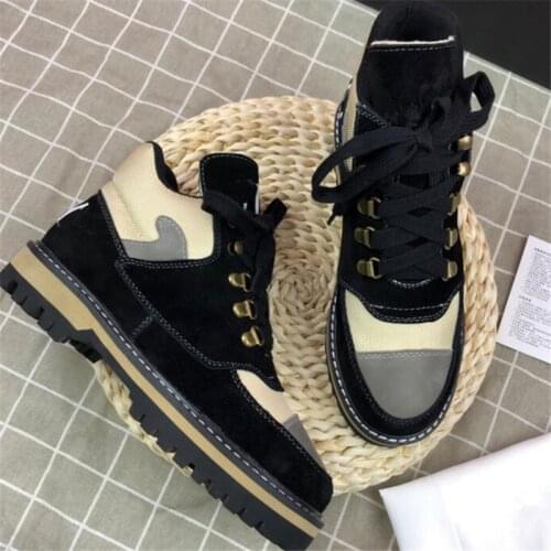 Mixed Color Women Short Ankle Boots Lace Up Suede Leather Sneakers Brand Zapatos Mujer Stylish Botas Mujer Martin BootiesChelsea