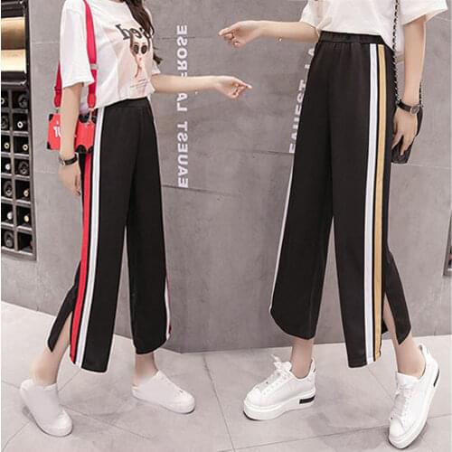 Women Pants Womens Split Loose Sports Leisure Cropped High Waist Straight Pants Women Pantalones De Mujer