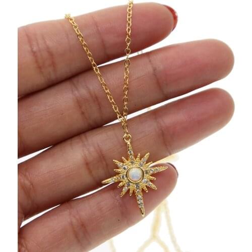 Bohemia Delicate sun flower fire opal pendant Necklaces thin chain dainty chocker necklace clear zircons for women girls bijoux
