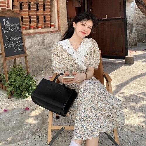 French Retro Floral Dress Female Summer 2021 New Skirt Temperament Lady Waist Mid-length Skirt Tide