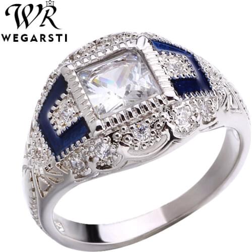 WEGARSTI Vintage Real 925 Sterling Silver Square Zircon Ring For Women Wedding Party Fine Jewelry Accessories Gift Size 6-10