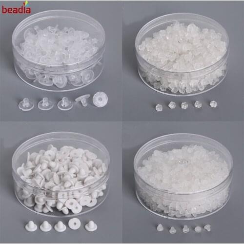 1000-100pcs/box DIY Jewelry Earring Back Plugs Block Stopper Ear Nut Bullet Plastic Ear Connection Lock Back Earring Accessories