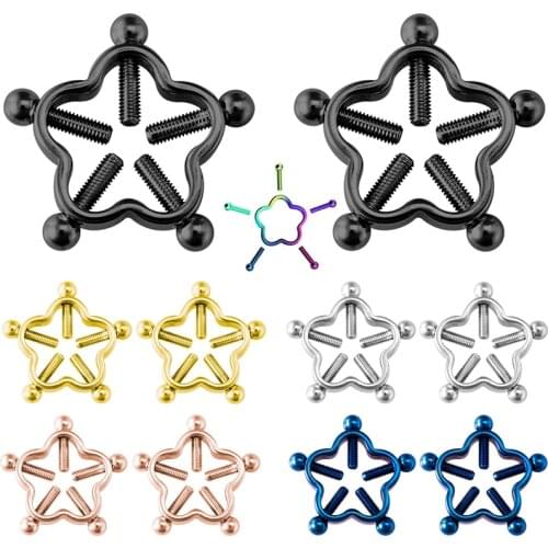 2pc Non Piercing Nipple Ring for Women Flower Stainless Steel Screw Fake Nipple Clamp Shield Adult Game Sexy Breast Body Jewelry