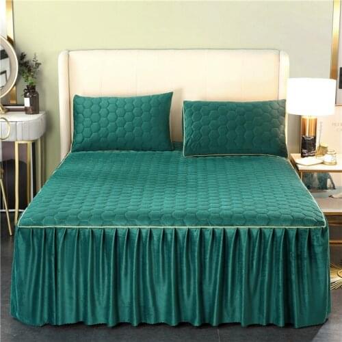 2020 new products Thickened quilted milk down Bed spread Fitted Sheet Pillowcases 2/3Pcs pleated lace princess Bedding