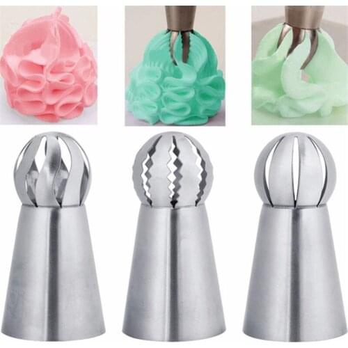 3Pcs/Set Spherical Ball Stainless Steel Flower Cake Nozzles Icing Piping Decorating Tips Tools Sphere Shape Cream
