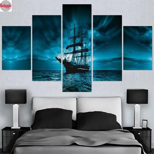 5D DIY diamond embroidery Pirates Ship Boat full drill diamond painting Cross Stitch Rhinestone mosaic home decoration 5pcs sets