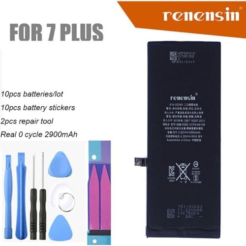 Renensin 10pcs/lot Battery Built-in batteries For Iphone 7 Plus 7P 5.5" Capacity 2900mAh 3.82v 0 Zero Cycle + repair Sticker