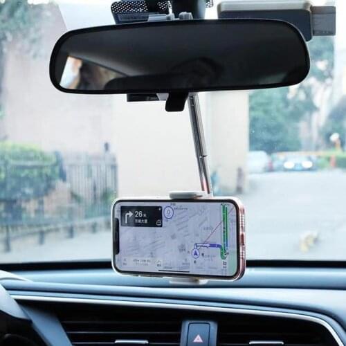 Car Rearview Mirror Mount Phone Holder Adjustable Car Phone Holder Bracket Hanging Stand 360 Degree For Samsung Huawei iPhone 12
