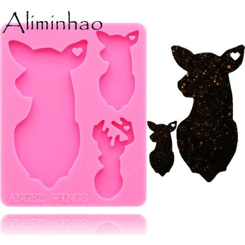 DY0146 Shiny deer Dad/baby Silicone Molds For DIY key ring epoxy resin Mold deer family Craft custom keychain
