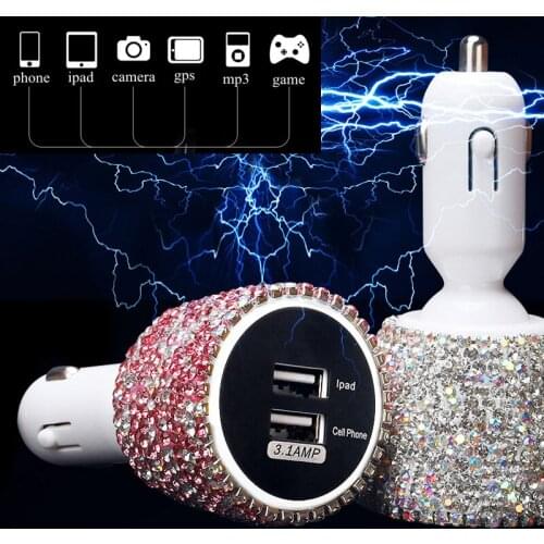 Bling Rhinestones Car USB Fast Charger Cigarette Lighter Diamond Crystal GPS Car Phone Holder Vent Mount Navigation Bracket