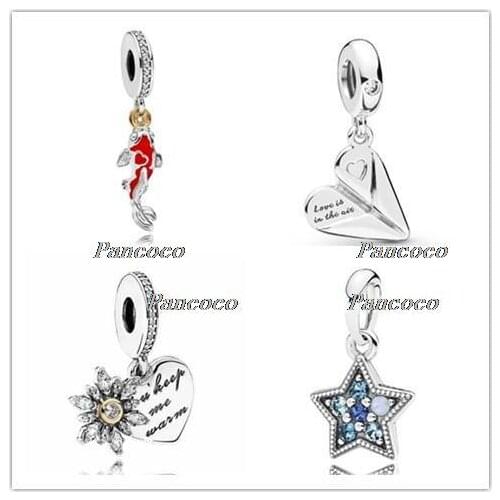 925 Sterling Silver Bead Charm Bright Star With Multi-Colored Crystals Pendant Fit Pandora Bracelet & Necklace Jewelry
