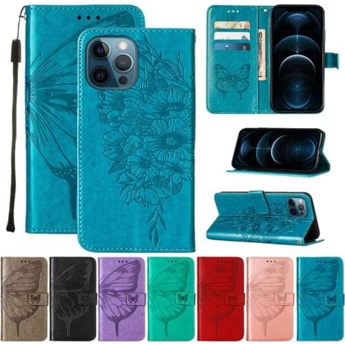 Butterfly Flip Cover Case For iPhone 12 Pro Max 12 Mini 11 Pro Max XS Max XR X Ten 10 6 6S 7 8 Plus Wallet Cover Capa Coque Case