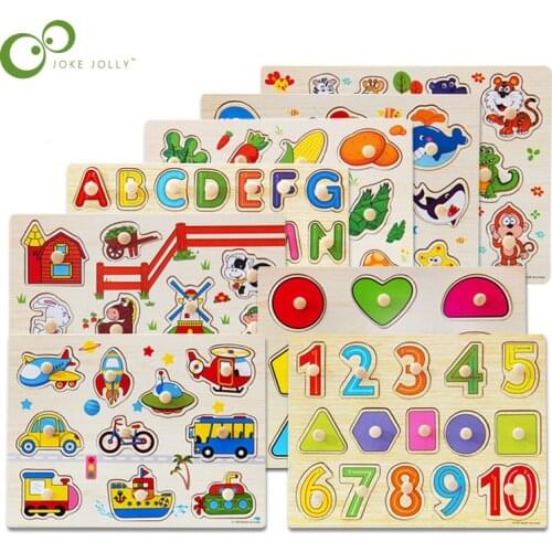 1Pcs Wooden digital letter fruit hand grabbing puzzle jigsaw puzzle Puzzle baby wooden toy gift cognitive early education YJN