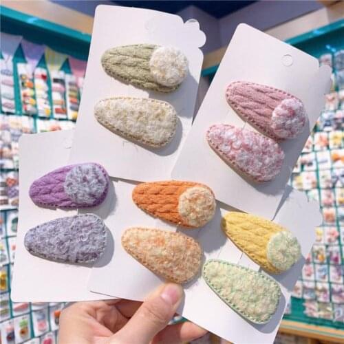 Childrens Round Button Plush Hairpin Cute Baby Clip Girls Hair Pins Hair Styling Tools Headdress Hair Accessories Barrette 2pcs