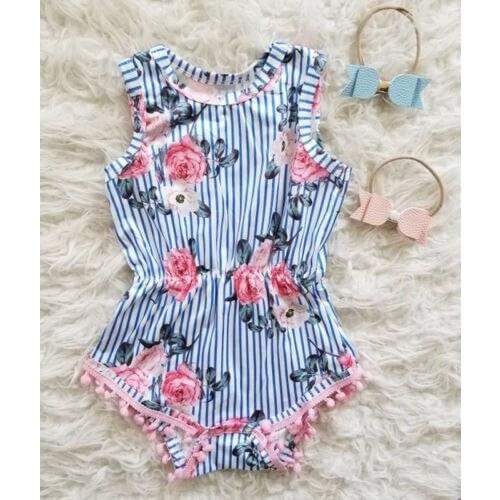 Newborn Toddler Infant Baby Girl Floral Romper Sleeveless Cotton Jumpsuit Clothes Outfits
