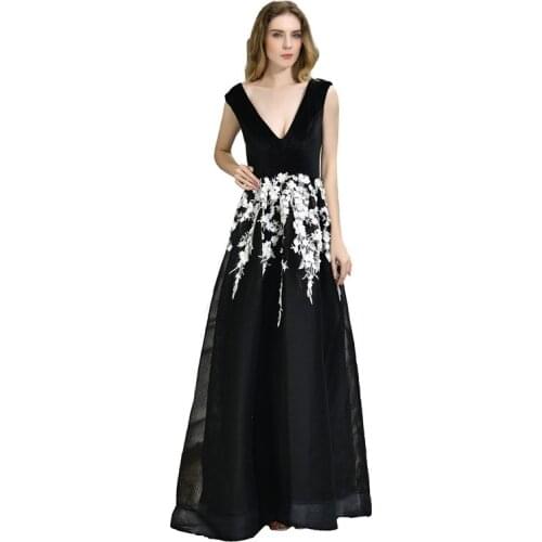 Milomi.CP Velvet with Appliques Deep V-Neck Sleeveless Long Party Dress Vestido de festa Abendkleider Robe de soiree 24391