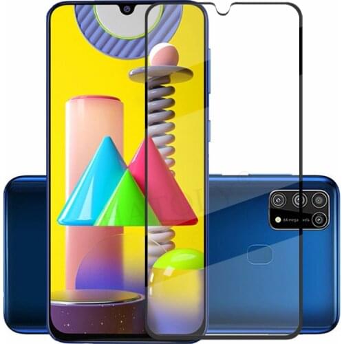 For Glass Samsung Galaxy M31 Tempered Glass Screen Protector Full Glue Cover Phone Film Protective Glass on Samsung Galaxy M31