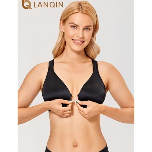 Womens Front Closure Bras Seamless Unlined Racerback Plus Size Bra Smooth T-back Underwire