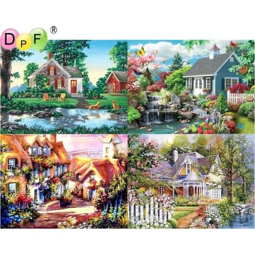DPF 5D Round full Diamond Embroidery Needlework magic Rivers Houses Diamond painting Cross Stitch diamond Mosaic decor crafts