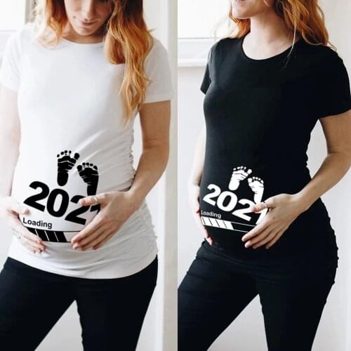 Pregnant Tees Summer Casual Maternity Wear Funny 2021 Foot Letters Printed Short-sleeved Pregnant Summer T-shirt Pregnancy Top