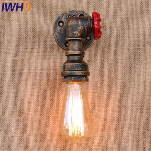 IWHD E27 Loft Style Iron Valve Vintage Wall Lamp Industrial Edison Wall Sconce Retro Water Pipe Wall Light Fixtures Lighting