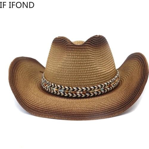 New Women Men Fashion Retro Vintage Western Cowboy Cowgirl Straw Hats Turquoise Summer Sun Hat Sombreros Hombre Cap