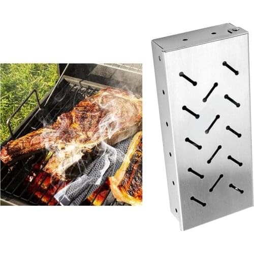 Barbecue Stainless Steel Smoker Box Hinged Lid for Meat Smoking Accessories