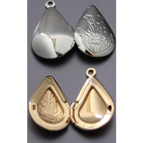 1 water drop photo frame pendant necklace embossed flower locket necklace female mens stainless steel photo box necklace