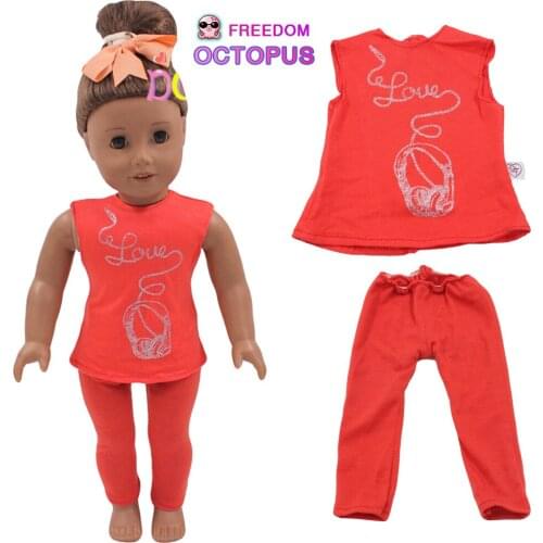 Summer Style Sleeveless Printed Clothes Set For 18 Inch American Doll Headphone T-shirt+Pants Suit Fit 43cm New Reborn&OG Dolls