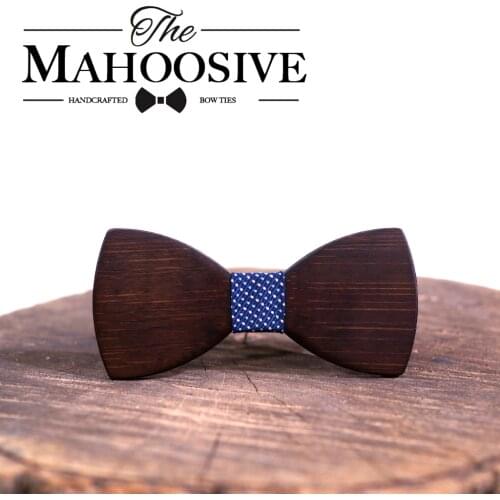 Mahoosive Black Wood Novelty Wedding Party Polyester Bowtie Papillon Men Women Bow Tie Solid Color Bolo Neckwear Cheap Cravat