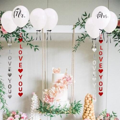 I Love You Paper Banner Wedding Valentine Birthday Party Decoration Balloon Hanging Banners Baby Shower Decor Heart Garland
