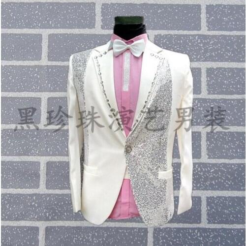 Men Suits White Masculino Homme Terno Stage Costumes For Singers Men Sequin Blazer Dance Clothes Star Style Formal Dress