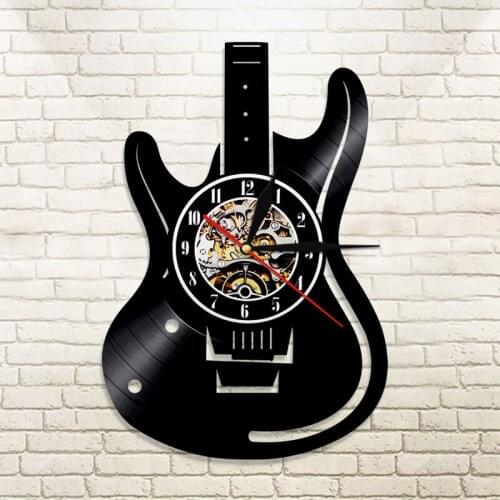 Music Theme Guitar Clock Wall Watch Home Decor Vinyl Record LED Wall Clock Modern Design Musical Instruments Gift For Music Love