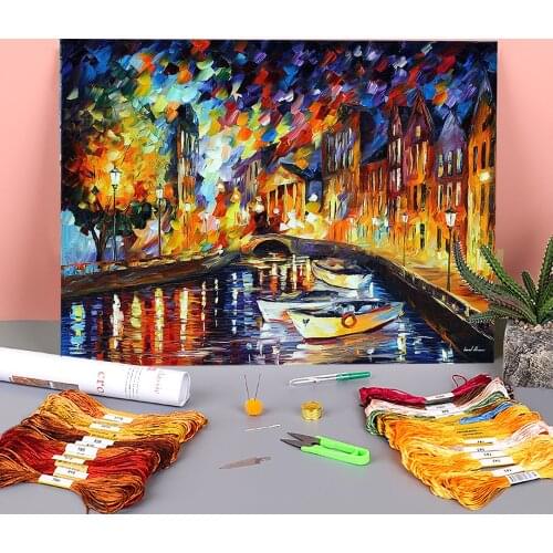 After The River Turns Printed Canvas 11CT Cross Stitch Full Kit DIY Embroidery DMC Threads Handiwork Craft Different