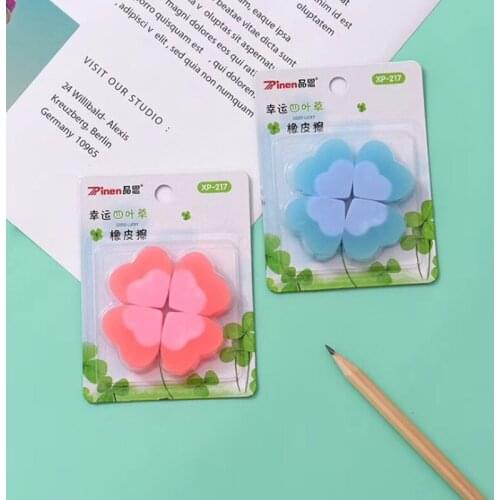 4pcs Heart shape Rubber Set Pencil Eraser Kawaii for School Student Kids Writing Drawing Gift leaves model Fashion Gift
