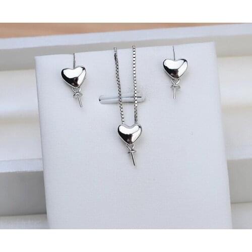 New Heart 925 Sterling Silver Pendant Earrings Set Base Mounts Findings Beautiful Jewelry Set Parts Fittings Womens Accessories