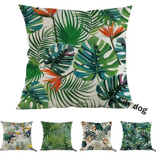 Geometric Tropical plant leaves 45*45cm square linen pillow case Cushion cover car sofa decoration pillow cushions covers