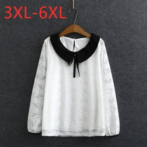 New 2021 Ladies Spring Autumn Plus Size Basic Tops For Women Large Blouse Long Sleeve Loose White Lace Shirt 3XL 4XL 5XL 6XL