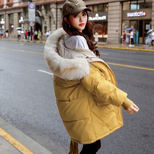 Long Down Parkas Womens Winter Jackets Casual Big Fur Collar Hooded Jacket Warm Thick Plus Size Pocket Korean Womens Coat