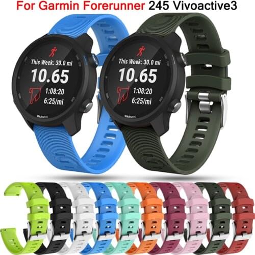20mm Soft Silicone Watchband Strap for Garmin Forerunner 245 245M 645 Vivoactive 3/3M Bracelet Smart Watch Band Sport Wristband