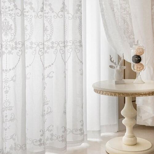 Luxury European White Tulle Curtains For Living Room Bedroom Embroidered Sheer Curtains For Lace Curtains Window Drapes Panels