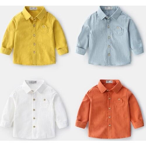 Boys Shirt Baby Long-sleeved Tee Shirts 2020 Spring New Childrens Clothing Baby Boys Fashion Solid Turn Down Collar Shirt Tees
